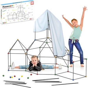 image:imagePicassoTiles Kids Fort Building Kit Playset 100 Piece Indoor and Outdoor Toy Set Fort Construction Builders Blocks Toys for Kids Boys Girls STEM Learning Castle System Tunnel Tent Rocket Pretend PlayVersatile Fort Building Kit