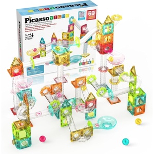image:imagePicassoTiles Magnet Tile Building Block 80pc Marble Run Race Track Travel Size Pretend Play Toy With Launcher Lifter STEM Education Learning Magnetic Tiles Construction Kit School Boys Girls 3 PTMG80Mini Marble 60 Pcs