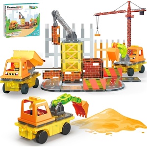 image:imagePicassoTiles Magnet Tiles Building Block 2in1 Excavator amp Backhoe Brick Compatible Construction Playset with Car Base Magnetic Character Action Figure STEM Educational Learning Toy Kit Age 3 PTU045in1