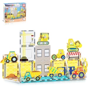 image:imagePicassoTiles Magnet Tiles Building Block 2in1 Excavator amp Backhoe Brick Compatible Construction Playset with Car Base Magnetic Character Action Figure STEM Educational Learning Toy Kit Age 3 PTU04Construction