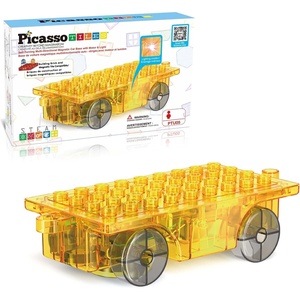 image:imagePicassoTiles Magnet Tiles Building Block 2in1 Excavator amp Backhoe Brick Compatible Construction Playset with Car Base Magnetic Character Action Figure STEM Educational Learning Toy Kit Age 3 PTU04Light and Motor