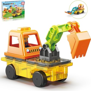 image:imagePicassoTiles Magnet Tiles Building Block 2in1 Excavator amp Backhoe Brick Compatible Construction Playset with Car Base Magnetic Character Action Figure STEM Educational Learning Toy Kit Age 3 PTU04Excavator  Backhoe Brick