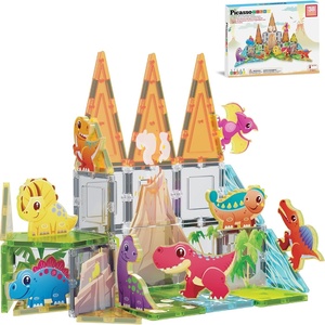 image:imagePicassoTiles Magnet Tiles Magnetic Building Blocks with 8 Construction Vehicles Crank Truck Excavator Bulldozer Road Roller Concrete Mixer Tractor Dump Truck Forklift Toys Learning Kids Ages 3 PTQ11Dinosaur