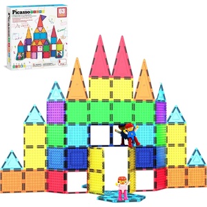 image:imagePicassoTiles Magnetic Brick Tiles STEM Creative Magnetic Tiles Building Block Set Building Brick Construction Toy Socket Spikes Toys Accessory Educational Imaginative Learning Kit Stacking Set63pcs With 2 Character