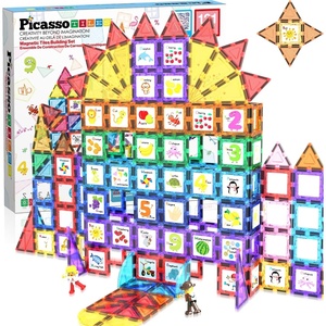 image:imagePicassoTiles Magnetic Building Blocks with Tiles and Educational Artwork Graphic Clickin Inserts Magnet Construction Toy Set STEM Learning Kit Playset Child Brain Development PT56121pcs Car Truckfigureseducational Tiles