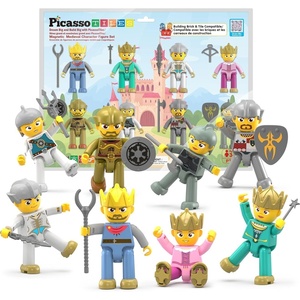 image:imagePicassoTiles Magnetic Figures 5 Piece Vehicle and Action Figure Set Including School Bus Car Truck and 2 Drivers Magnet Expansion Pack Toddler Toy Kit Pretend Playset for Construction Building BlockKing and Knights