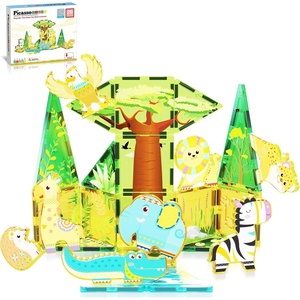 image:imagePicassoTiles Magnetic Tiles Magnet Tile Building Blocks Printed Fall Farm Themed Animal Toy Set with 8 Farmyard Animals Character Action Figures STEM Learning Playset for Kids Ages 3 PTQ27Safari