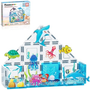 image:imagePicassoTiles Magnetic Tiles Magnet Tile Building Blocks Printed Fall Farm Themed Animal Toy Set with 8 Farmyard Animals Character Action Figures STEM Learning Playset for Kids Ages 3 PTQ27Marine