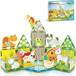 image:imagePicassoTiles Magnetic Tiles Magnet Tile Building Blocks Printed Fall Farm Themed Animal Toy Set with 8 Farmyard Animals Character Action Figures STEM Learning Playset for Kids Ages 3 PTQ27Farm