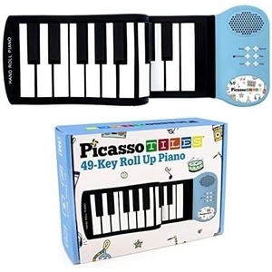 image:imagePicassoTiles PT49 Portable Kids 49Key Flexible Roll Up Educational Electronic Digital Music Piano Keyboard w Recording Feature 8 Different Tones 6 Educational Demo Songs amp Buildin Speaker  Blue
