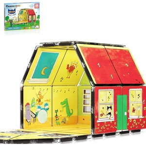 image:imagePicassoTiles Pete The Cat 80pc Magnetic Board Game Puzzle Playset Reusable Mix amp Match Cartoon Toy with Storytelling STEM Learning Activity Book and Storage Educational Kids Toys for Ages 3 PTC02Pete the Cat Double House