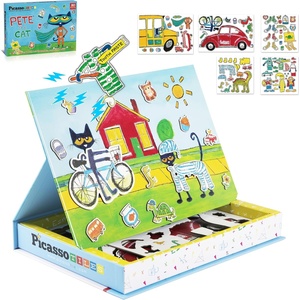 image:imagePicassoTiles Pete The Cat 80pc Magnetic Board Game Puzzle Playset Reusable Mix amp Match Cartoon Toy with Storytelling STEM Learning Activity Book and Storage Educational Kids Toys for Ages 3 PTC02Pete the Cat Board