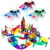 image:imagePicassoTiles 128PC Magnetic Race Car Track  3 LED Light Up Truck Cars  6PC Expansion Ramp Tiles Mega Bundle STEAM Learning Enhance Construction Skills HandEye Coordination and Fine Motor Skills