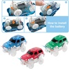image:imagePicassoTiles 150PC Magnetic Race Car Track  3 LED Light Up Truck Cars  6PC Expansion Ramp Tiles Mega Bundle STEAM Learning Enhance Construction Skills HandEye Coordination and Fine Motor Skills