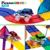 image:imagePicassoTiles 150PC Magnetic Race Car Track  3 LED Light Up Truck Cars  6PC Expansion Ramp Tiles Mega Bundle STEAM Learning Enhance Construction Skills HandEye Coordination and Fine Motor Skills