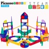 image:imagePicassoTiles 150PC Magnetic Race Car Track  3 LED Light Up Truck Cars  6PC Expansion Ramp Tiles Mega Bundle STEAM Learning Enhance Construction Skills HandEye Coordination and Fine Motor Skills
