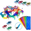 image:imagePicassoTiles 150PC Magnetic Race Car Track  3 LED Light Up Truck Cars  6PC Expansion Ramp Tiles Mega Bundle STEAM Learning Enhance Construction Skills HandEye Coordination and Fine Motor Skills