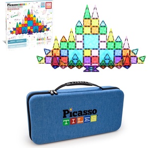 image:imagePicassoTiles 100 PC Magnetic Mini Tiles  Carry Case STEAM Educational Playset for Kids Includes Travel Storage Organizer  Fun Learning Construction Engineering and Sensory Development Gift Idea