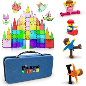 image:imagePicassoTiles 100PC Magnet Tiles  Carry Case  4 Family People Action Figures Expansion Bundle STEAM Educational Playset for Creative Fun and Learning Construction Play Pretend Play Toy for Kids
