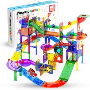 image:imagePicassoTiles 108 Piece Marble Run Race Track Set with LED Cars STEM Ages 3  2 LightUp Vehicles 4 Magnetic Marbles BPAFree Expandable Collection Fine Motor SkillsProblemSolving ScreenFree Toy3in1 108pcs