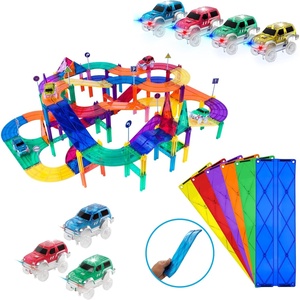 image:imagePicassoTiles 150PC Magnetic Race Car Track  3 LED Light Up Truck Cars  6PC Expansion Ramp Tiles Mega Bundle STEAM Learning Enhance Construction Skills HandEye Coordination and Fine Motor Skills