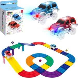 image:imagePicassoTiles 30PC Magnetic Race Car Track  2PC Truck Cars Fun amp Creative Playset STEAM Learning Enhance Construction Skills HandEye Coordination and Fine Motor Skills Toy Gift Idea