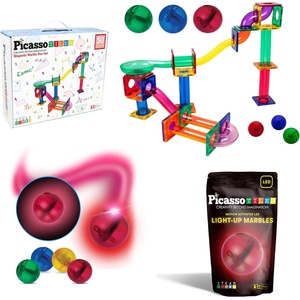 image:imagePicassoTiles 50PC Marble Run Race Track  4PC LED LightUp Glow in The Dark Translucent Balls STEAM Educational Playset for Kids  Fun Learning Construction Toy Creative Design Sensory Development