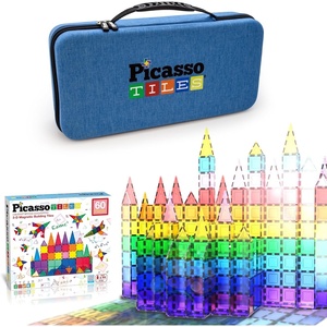 image:imagePicassoTiles 60PC Magnetic Tiles  Carry Case Bundle STEAM Educational Playset for Kids Includes Travel Storage Organizer  Fun Learning Construction Toy Engineering Design Sensory Development
