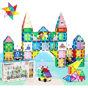 image:imagePicassoTiles Magnet Tile Building Block Set Magnetic Construction Square Triangle Tiles Toy Kit Sparking Creativity Geometric Shapes STEM Educational Learning Brain Development Kids Ages 3 PB24350 Pcs With Car and Figures