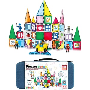 image:imagePicassoTiles Magnet Tile Building Block Set Magnetic Construction Square Triangle Tiles Toy Kit Sparking Creativity Geometric Shapes STEM Educational Learning Brain Development Kids Ages 3 PB24100pcs