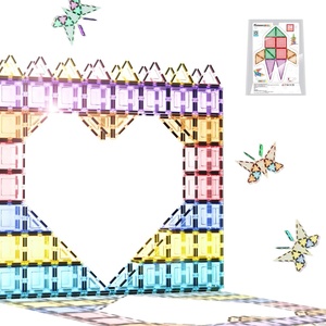 image:imagePicassoTiles Magnet Tile Building Block Set Magnetic Construction Square Triangle Tiles Toy Kit Sparking Creativity Geometric Shapes STEM Educational Learning Brain Development Kids Ages 3 PB2424 Pcs