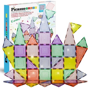 image:imagePicassoTiles Magnetic Tiles Blocks Magnet Tile Magnets Building Blocks Construction Toy Set with Reflective Leaf Flakes Magnetic Building Tiles Toys STEM Learning Kit Stacking Block Playset PTJ48